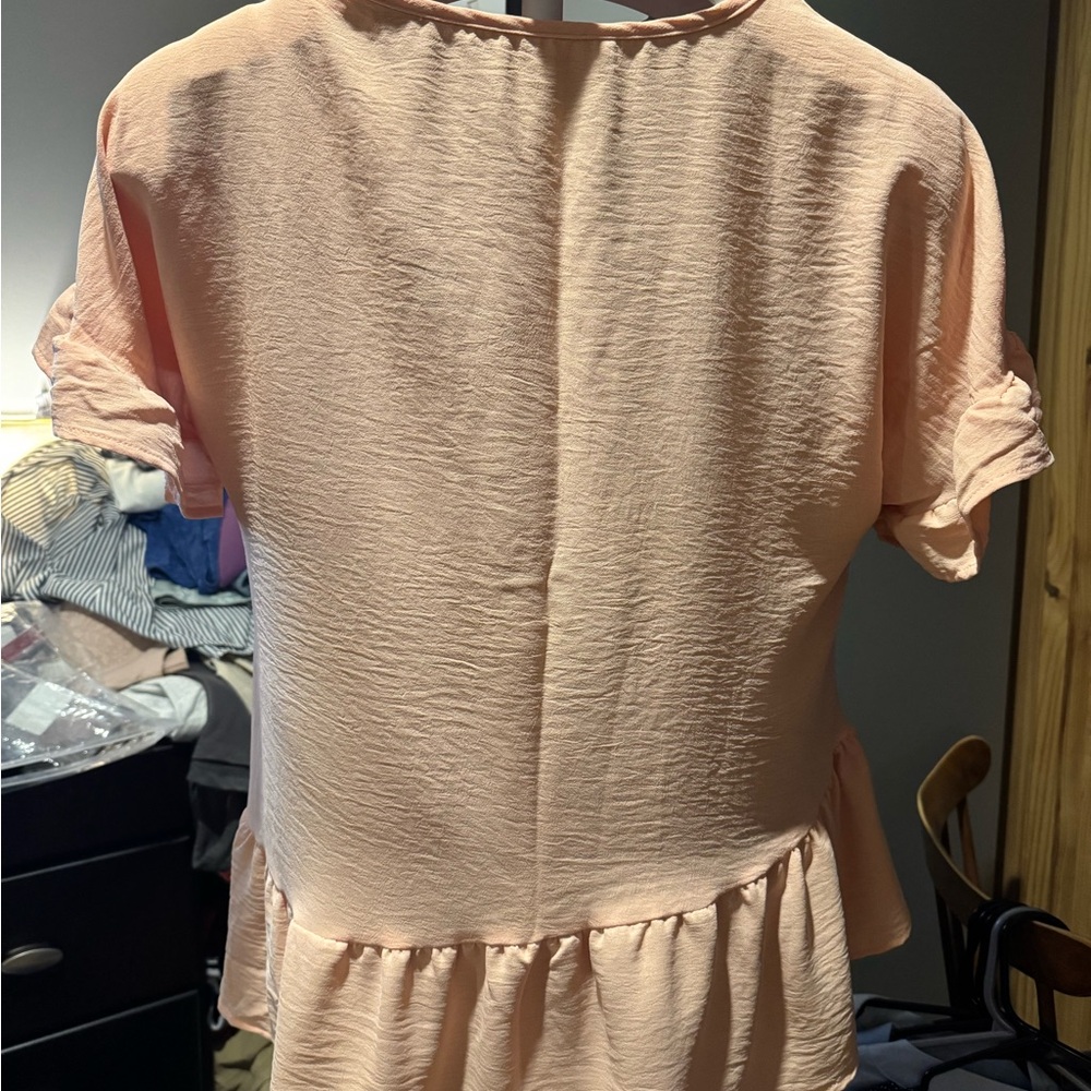Chic Peach Ruffle Sleeve Blouse - Picture 3 of 3